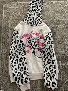 Hello Kitty White Black Leopard Print Hoodie with Pink Graphic